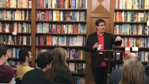 John Darnielle of the Mountain Goats speaking at a reading
