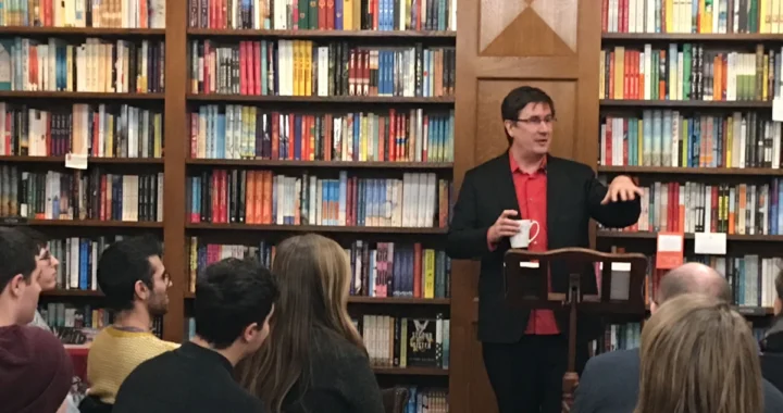 John Darnielle of the Mountain Goats speaking at a reading