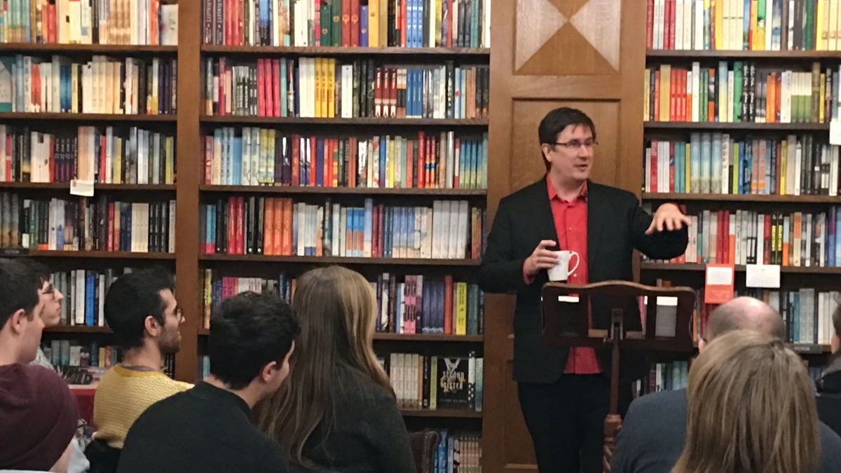 John Darnielle of the Mountain Goats speaking at a reading